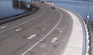 Traffic camera of Southworth terminal showing vehicle lanes and newly laid concrete sidewalk