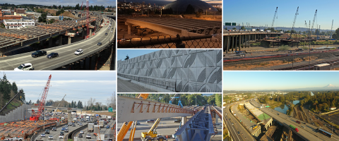 Images of various construction projects in the I-5 SR 16 Tacoma Pierce County HOV Program