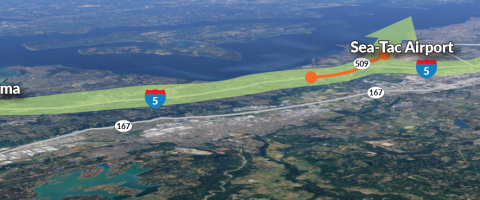 This map shows the portions of SR 167 and SR 509 that will be completed under the Puget Sound Gateway Program