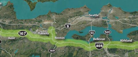 A map showing the  I-405/SR 167 Corridor.