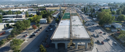 Picture of the Phase 1 project of the North Spokane Corridor over Spokane Community College.