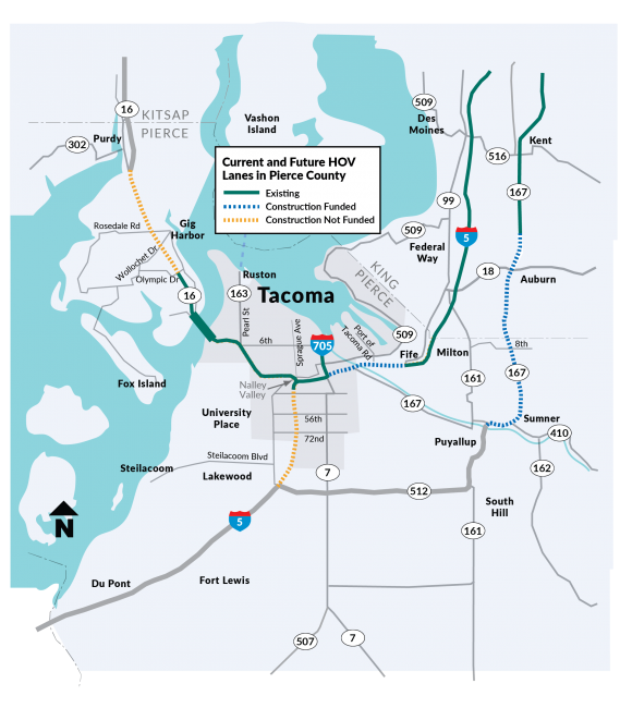 Tacoma Pierce County HOV system map