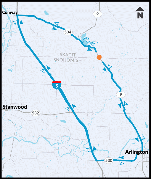 Detour map showing State Route 9 detour route during fish passage construction