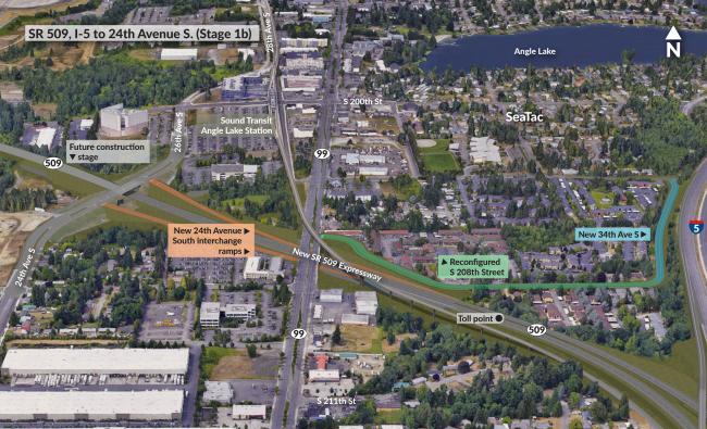 Local street improvements will help nearby neighborhoods, including reconfiguring South 208th Street and a new 34th Avenue South