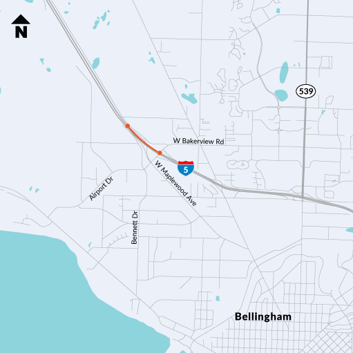 Map showing new northbound I-5 on-ramp and Bakerview