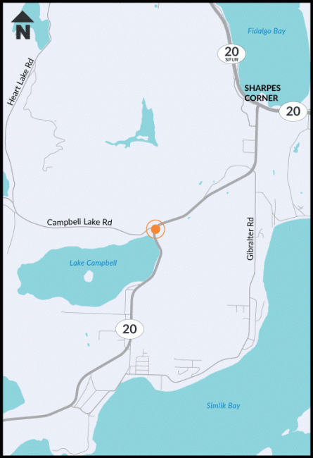 Map showing SR 20 and Campbell Lake Road intersection. 