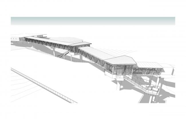 Aerial view drawing of the new Bainbridge Overhead Loading Walkway.