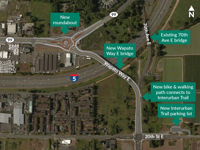Map shows work completed during the first construction stage of the SR 167 Completion Project