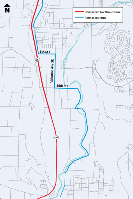 Bike detour on SR 167 from Sumner to Pacific