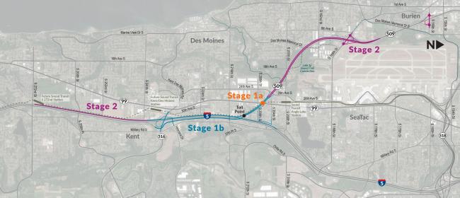 This picture shows the construction stages of the SR 509 Completion Project