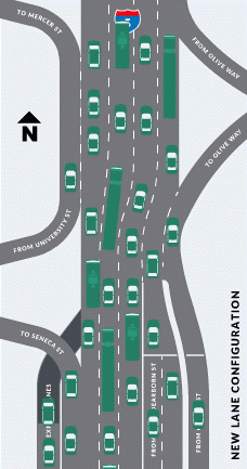 A map showing the final configuration for northbound I-5 near Seneca Street