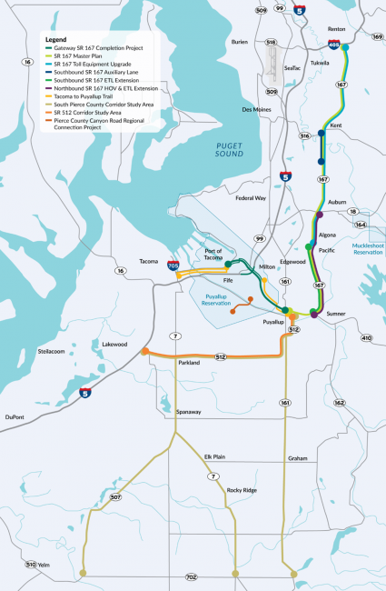 This map provides an overview of other active projects in the area near the SR 167 corridor.