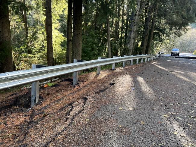 Pavement separation across the highway and along the shoulder of SR 112 at milepost 32 is a result of heavy rains, snow, and seasonal tides