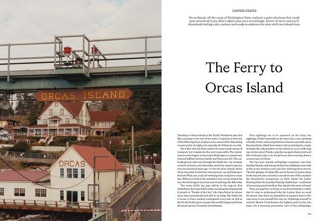 Photo of magazine spread of article headlined, "The Ferry to Orcas Island"
