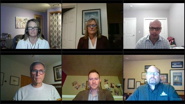 Screenshot of virtual meeting with six people on screen