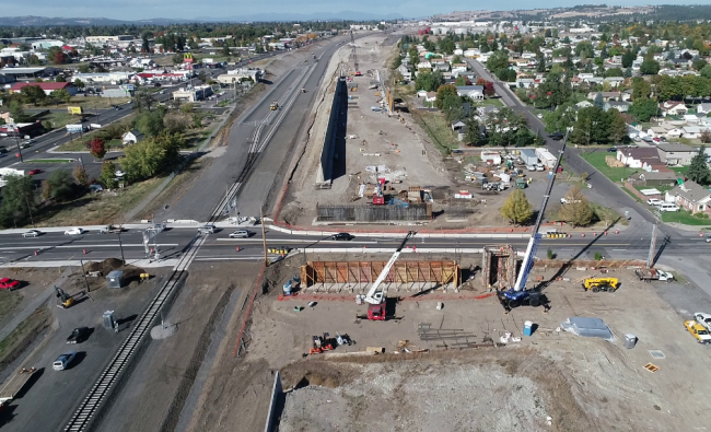 Aerial view of NSC construction at Euclid Avenue in Spokane from Oct. 2021.