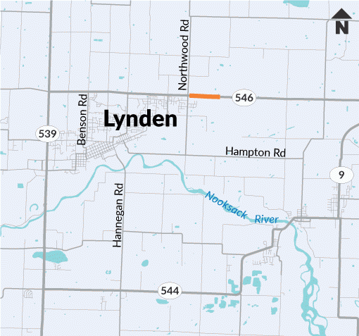 Map showing location of SR 546 Kamm Ditch fish passage site.