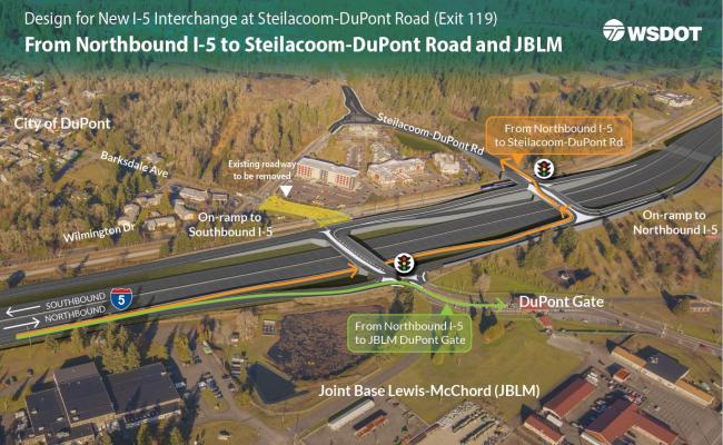 Proposed design for I-5 at Exit 119 in DuPont from northbound I-5