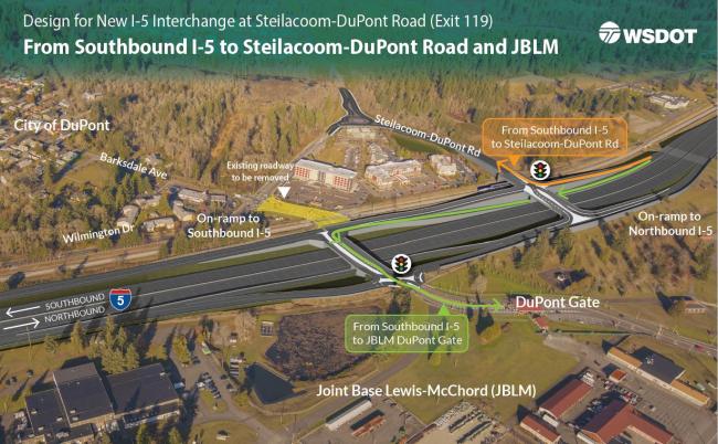 Proposed design for I-5 at Exit 119 in DuPont from southbound I-5