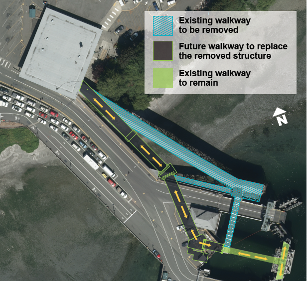 Aerial photo showing location of work at Bainbridge ferry terminal.