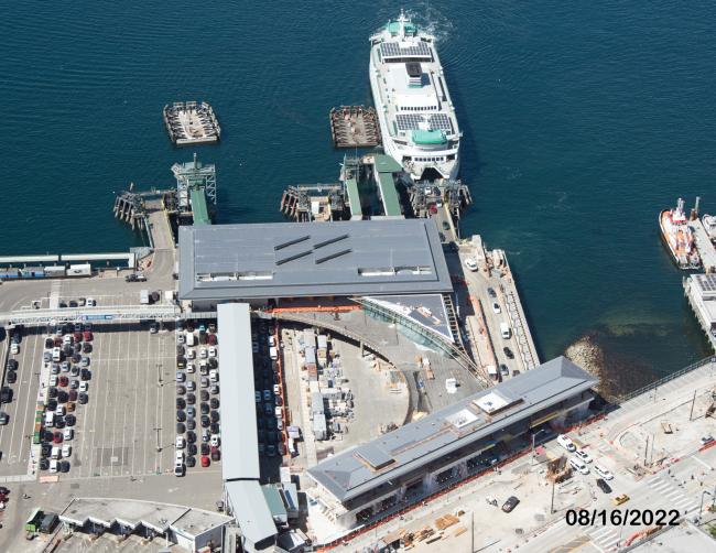 Aerial view of Colman dock from August 2022