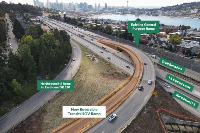 Rendering showing the new direct connection between SR 520 and the I-5 Express Lanes