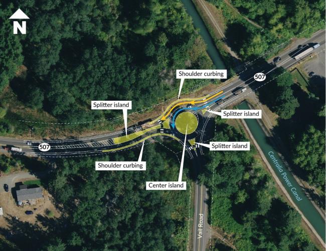 Conceptual drawing of a single-lane roundabout at SR 507 and Vail Road