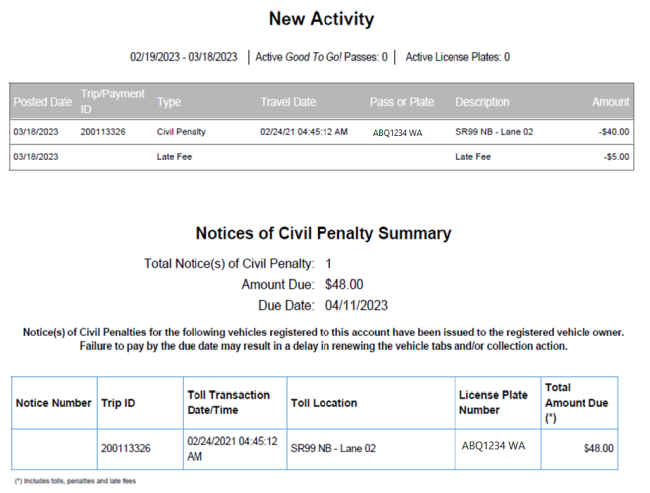 Understanding your toll bill or civil penalty