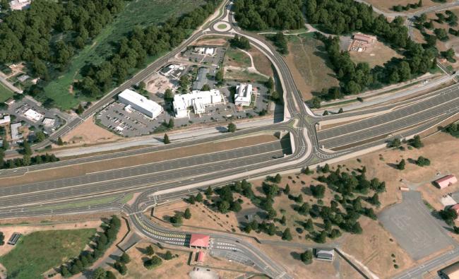 Design visualization of the new overpass at Interstate 5 and Steilacoom-DuPont Road near DuPont and Joint Base Lewis-McChord
