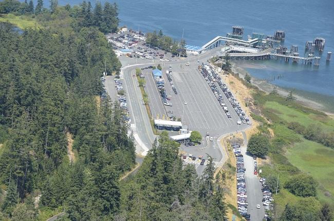 Aerial view of Anacortes terminal vehicle holding lanes