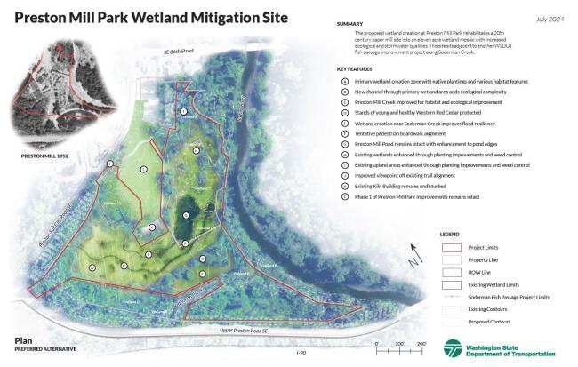 A map showing the Preston Mill Park Wetland Mitigation site.