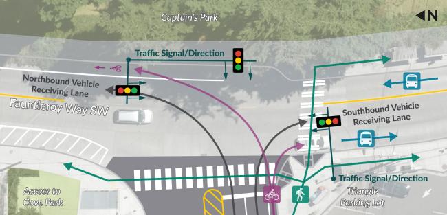 A map showing traffic management plans at the Fauntleroy Terminal