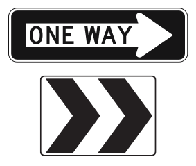 One way street sign with arrows