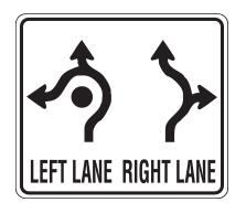 Roundabout street sign showing available exits per lane