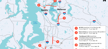 Map showing the various areas around the Metro area that have closures related to construction work.