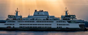 Photo of a Washington State ferry at sunset